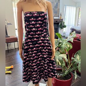 Folter Black vintage dress with pink hearse print sz L